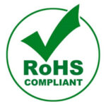 Green check mark above the words "RoHS Compliant" inside a green circle, indicating compliance with Restriction of Hazardous Substances standards.