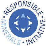 Responsible Minerals Initiative logo featuring a blue circular design with four white arrow shapes pointing inward and the organization's name in blue uppercase letters around the circle.