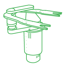 Line drawing of a robotic surgical instrument with two articulated arms and a cylindrical base.